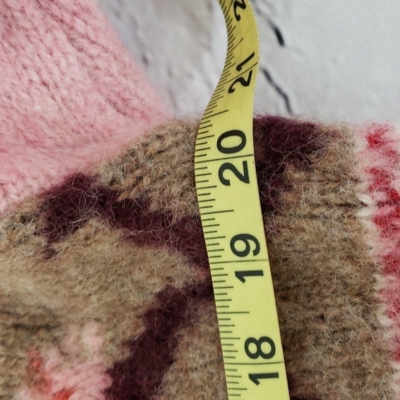 Vintage Studio Shetland Wool Sweater Cottagecore Dropped Shoulder Pink & Green S - Picture 11 of 14